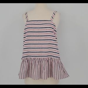 Sugar Lips Sleeveless Red, White, Blue Stripe Ruffle Tank Top Size Medium